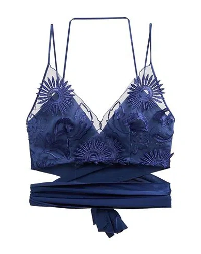 Alberta Ferretti Woman Top Navy Size 2 Polyester, Silk In Blue