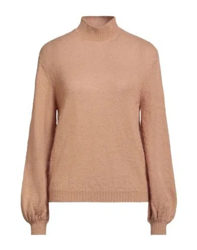 Alberta Ferretti Woman Turtleneck Camel Size 10 Mohair Wool, Nylon, Virgin Wool In Brown