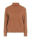 Alberta Ferretti Woman Turtleneck Camel Size 8 Mohair Wool, Polyamide, Virgin Wool In Brown