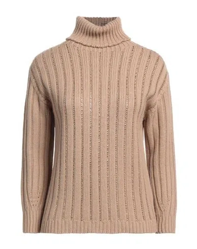 Alberta Ferretti Woman Turtleneck Camel Size 8 Wool In Beige
