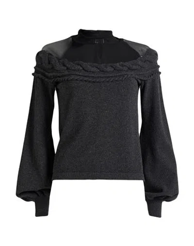Alberta Ferretti Woman Turtleneck Charcoal Size 4 Virgin Wool, Cashmere, Silk In Black
