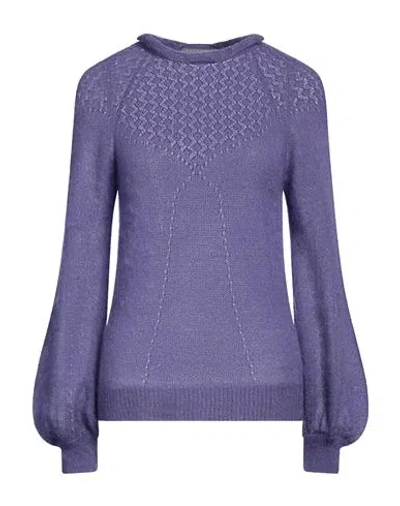 Alberta Ferretti Woman Sweater Purple Size 8 Mohair Wool, Polyamide, Virgin Wool