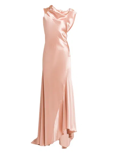 Alberta Ferretti Women's Asymmetric Satin Sleeveless Gown In Pink