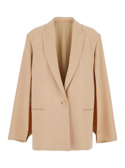 ALBERTA FERRETTI ALBERTA FERRETTI WOMEN BEIGE SINGLE-BREASTED JACKET WITH CLASSIC LAPELS IN FABRIC WOMAN