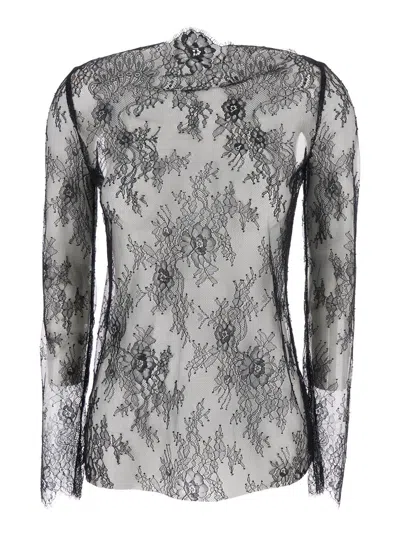 Alberta Ferretti Women Black Blouse With Floral Embellishment In Lace Woman