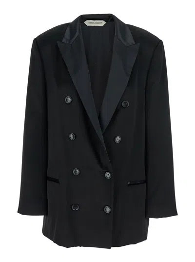 Alberta Ferretti Women Black Double-breasted Jacket With Peak Revers In Viscose Woman