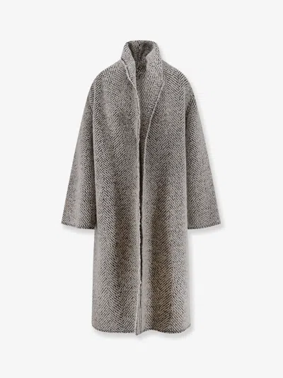Alberta Ferretti Women Boucle Coat With Herringbone Pattern In Green