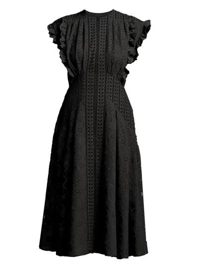 Alberta Ferretti Women's Broderie Anglaise Fit & Flare Midi-dress In Black