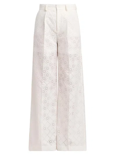 Alberta Ferretti Women's Broderie Anglaise High-rise Straight-leg Pants In White