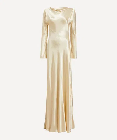 Alberta Ferretti Women's Cream Yellow Glossy Satin Dress In Nude