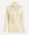 Alberta Ferretti Women's Cream Yellow Glossy Satin Shirt With Knot Tie