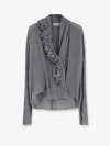 Alberta Ferretti Women Crepe Shirt With Rouches In Gray