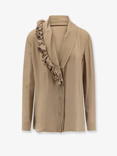 Alberta Ferretti Women Crepe Shirt With Ruffles In Brown