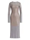 Alberta Ferretti Crystals Net Midi Dress Clothing In Gray