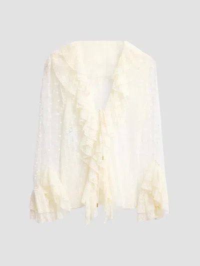 Alberta Ferretti Women's Dot-embroidered Tulle Blouse In Neutral