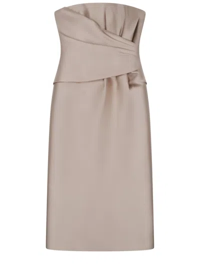 Alberta Ferretti Midi Dress With Structured Drape Detail In Neutral