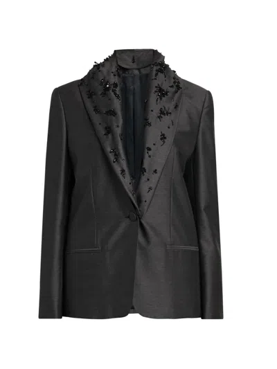 Alberta Ferretti Women's Embellished Wool-silk Jacket In Black
