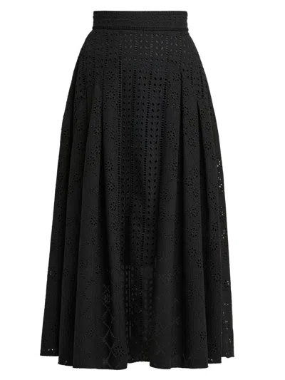 Alberta Ferretti Women's Eyelet Cotton-blend Midi-skirt In Black