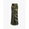 Alberta Ferretti Womens Fantasy Green Abstract-print Chiffon-texture Regular-fit Silk Maxi Skirt In Fantasy Green