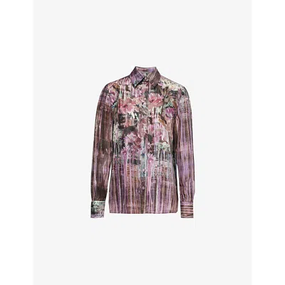 Alberta Ferretti Womens Fantasy Print Violet Floral-pattern Spread-collar Silk Shirt