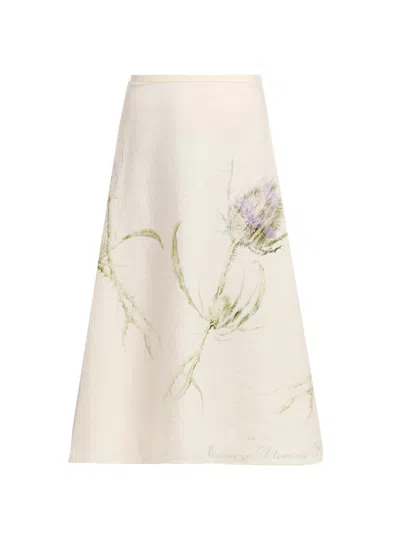 Alberta Ferretti Women's Floral Linen A-line Midi-skirt In Neutral