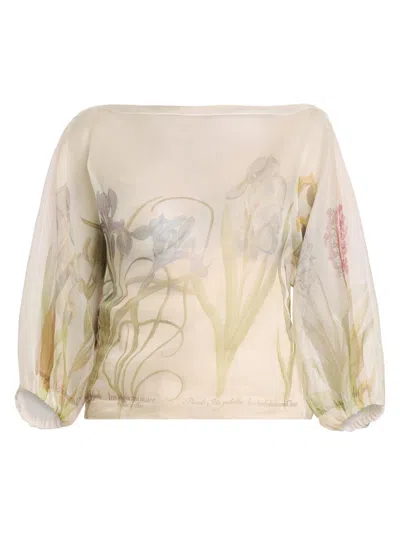 ALBERTA FERRETTI WOMEN'S FLORAL SILK BOATNECK BLOUSE