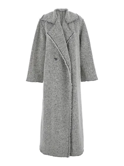ALBERTA FERRETTI ALBERTA FERRETTI WOMEN GREY DOUBLE-BREASTED COAT WITH WIDE LAPELS IN WOOL WOMAN