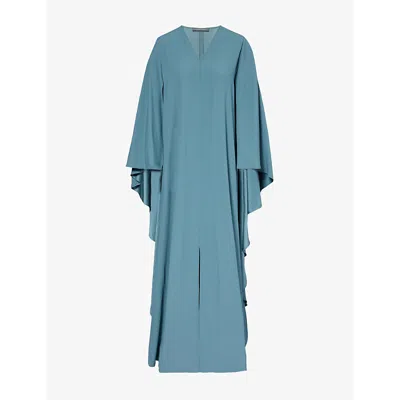 Alberta Ferretti Womens Grey V-neck Relaxed-fit Woven-blend Maxi Dress