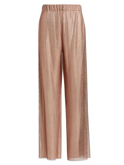 Alberta Ferretti Women's Hotfix Embellished Straight Trousers In Pink