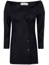 Alberta Ferretti Double-breasted Virgin Wool Jacket With Deep V-neckline In Black