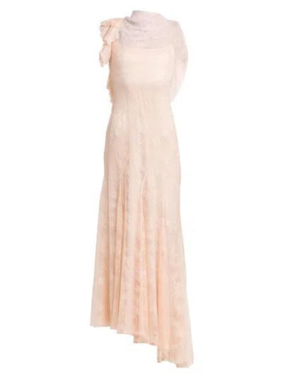 Alberta Ferretti Women's Lace Asymmetric Cowlneck Maxi Dress In Pink