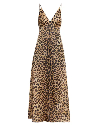 Alberta Ferretti Brown Abito Leopard Print Silk Dress In Animal Print