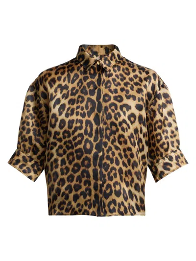 Alberta Ferretti Women's Leopard-print Silk Short-sleeve Blouse In Multi