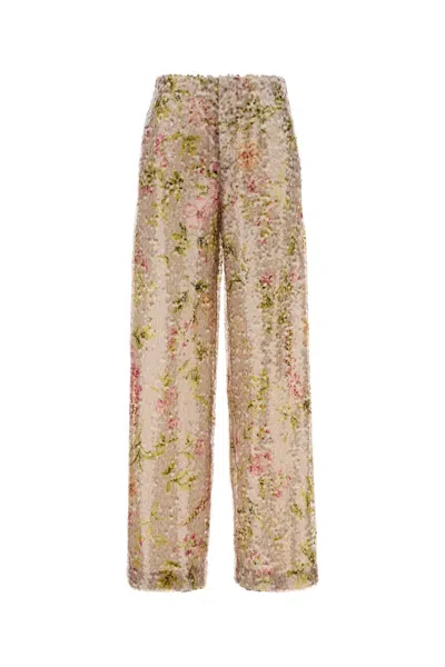 Alberta Ferretti Sequin-embellishment Floral-print Trousers In Brown