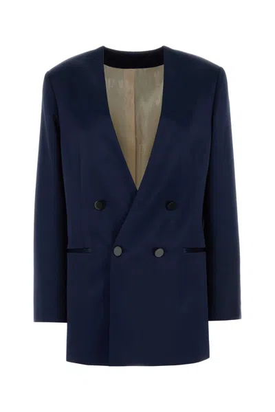 Alberta Ferretti Women Navy Blue Satin Blazer