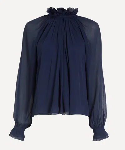 Alberta Ferretti Women's Navy Silk Creponne Blouse In Blue