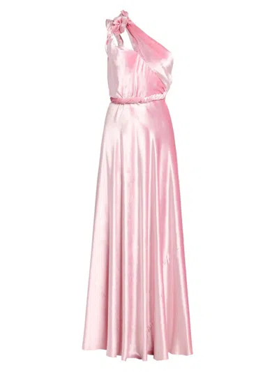 Alberta Ferretti Women's One-shoulder Satin Maxi Dress In Pink