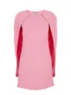 Alberta Ferretti Women Pink Crew Neck Dress With Cap Sleeves And Draped Shoulders In Fabric Woman In Pink