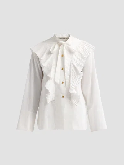 Alberta Ferretti Women's Pleated Ruffle Neck-tie Cotton Blouse In White