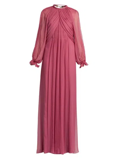 Alberta Ferretti Women's Pleated Silk Open-back Gown In Pink