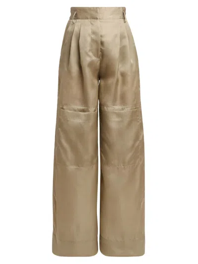 Alberta Ferretti Women's Pleated Silk Wide-leg Pants In Green