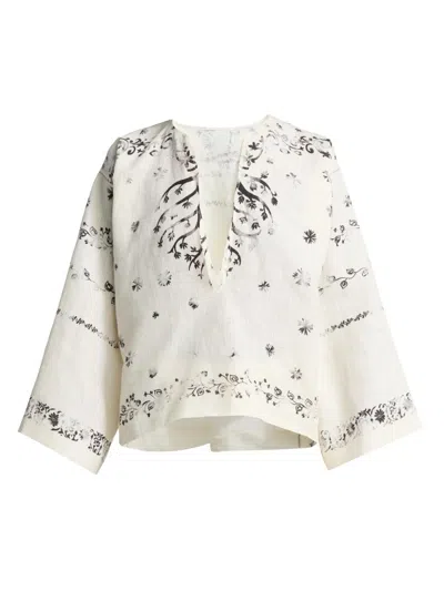 Alberta Ferretti Women's Printed Linen Blouse In Multi