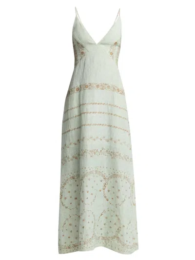 Alberta Ferretti Women's Printed Linen Maxi Dress In Green