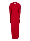 Alberta Ferretti Women Red Long Dress With Hooded Sleeves And Cut Out On The Back In Fabric Woman In Red