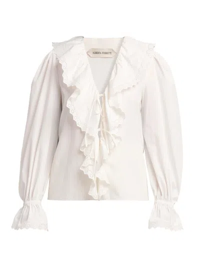 Alberta Ferretti Women's Ruffled Cotton Blouse In White