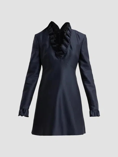 Alberta Ferretti Women's Ruffle-trimmed Wool-silk Mini Dress In Blue
