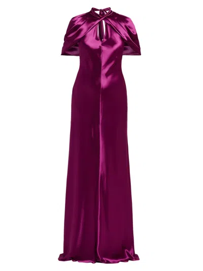 Alberta Ferretti Women's Satin A-line Capelet Gown In Purple