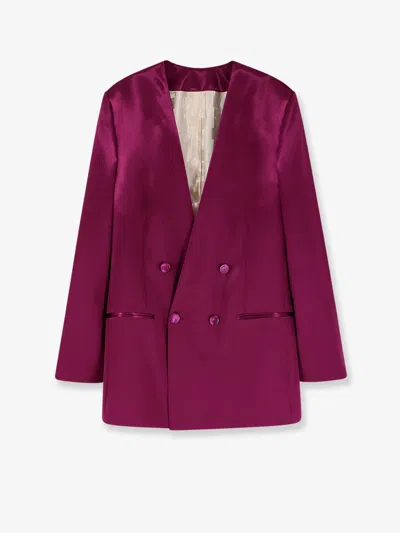 Alberta Ferretti Double-breasted Satin Blazer In Pink