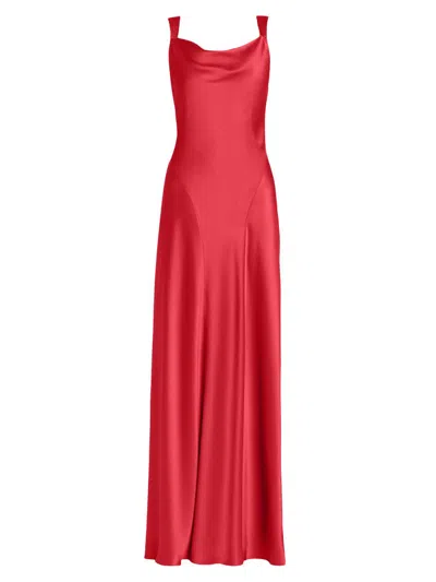 Alberta Ferretti Women's Satin Cut-out Cowlneck Gown In Pink