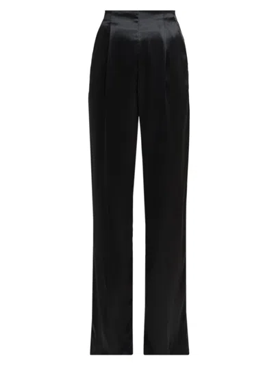 Alberta Ferretti Women's Satin High-rise Straight-leg Pants In Black